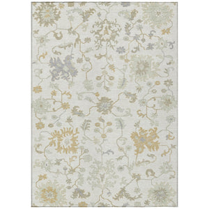 HomeRoots 5' Timeless Ivory Gray and Taupe Floral Washable Area Rug for Indoor and Outdoor Versatile Style 5' X 8' 622935