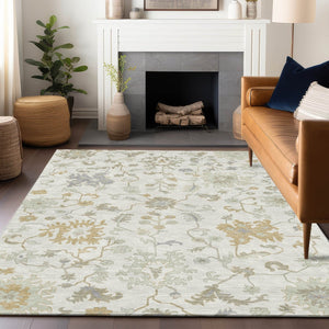 HomeRoots 5' Timeless Ivory Gray and Taupe Floral Washable Area Rug for Indoor and Outdoor Versatile Style 5' X 8' 622935