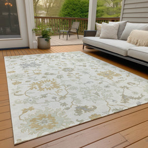HomeRoots 5' Timeless Ivory Gray and Taupe Floral Washable Area Rug for Indoor and Outdoor Versatile Style 5' X 8' 622935