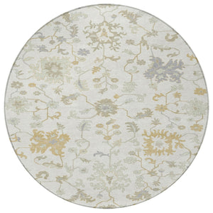 HomeRoots 5' Timeless Ivory Gray and Taupe Floral Washable Area Rug for Indoor and Outdoor Versatile Style 8' Round 622936