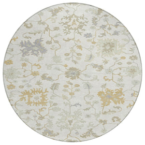 HomeRoots 5' Timeless Ivory Gray and Taupe Floral Washable Area Rug for Indoor and Outdoor Versatile Style 8' Round 622936