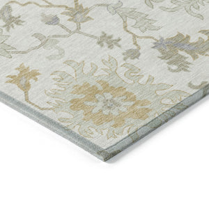 HomeRoots 5' Timeless Ivory Gray and Taupe Floral Washable Area Rug for Indoor and Outdoor Versatile Style 8' Round 622936