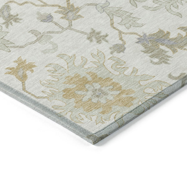 HomeRoots 5' Timeless Ivory Gray and Taupe Floral Washable Area Rug for Indoor and Outdoor Versatile Style 8' Round 622936