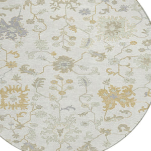 HomeRoots 5' Timeless Ivory Gray and Taupe Floral Washable Area Rug for Indoor and Outdoor Versatile Style 8' Round 622936