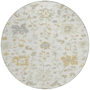 HomeRoots 5' Timeless Ivory Gray and Taupe Floral Washable Area Rug for Indoor and Outdoor Versatile Style 8' Round 622936