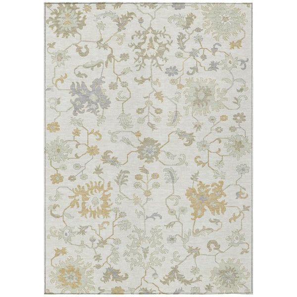 HomeRoots 5' Timeless Ivory Gray and Taupe Floral Washable Area Rug for Indoor and Outdoor Versatile Style 8' X 10' 622937