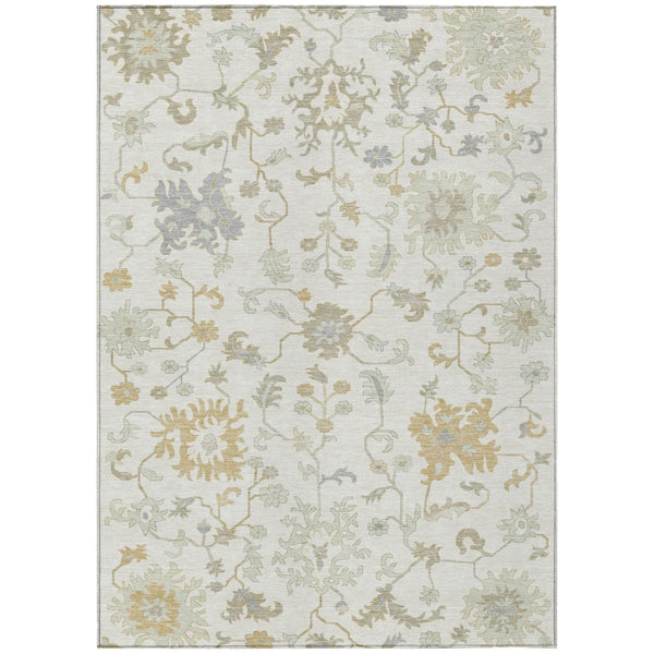 HomeRoots 5' Timeless Ivory Gray and Taupe Floral Washable Area Rug for Indoor and Outdoor Versatile Style 8' X 10' 622937