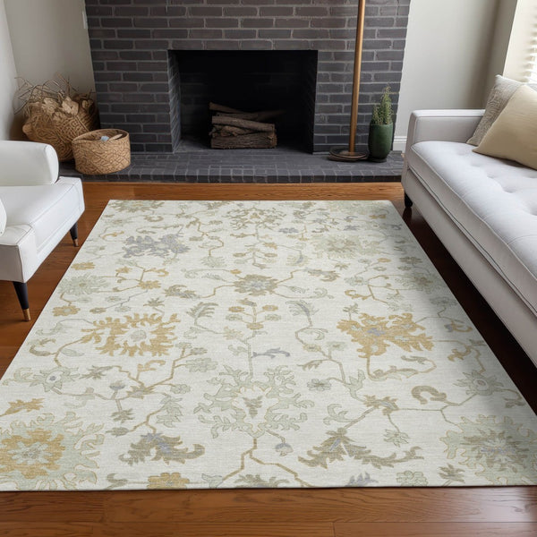 HomeRoots 5' Timeless Ivory Gray and Taupe Floral Washable Area Rug for Indoor and Outdoor Versatile Style 8' X 10' 622937