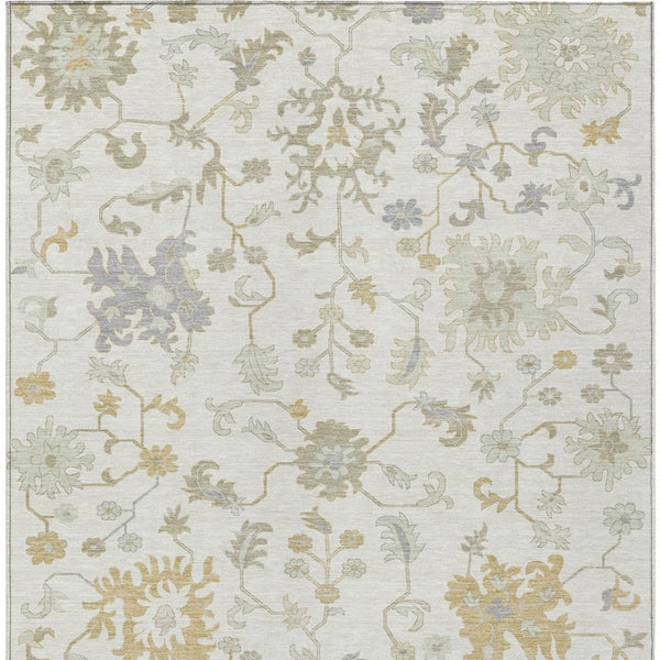 HomeRoots 5' Timeless Ivory Gray and Taupe Floral Washable Area Rug for Indoor and Outdoor Versatile Style 9' X 12' 622938