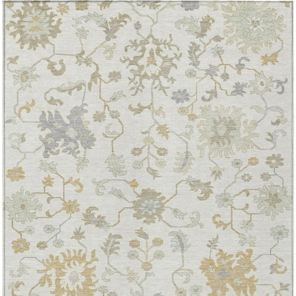 HomeRoots 5' Timeless Ivory Gray and Taupe Floral Washable Area Rug for Indoor and Outdoor Versatile Style 9' X 12' 622938