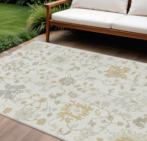 HomeRoots 5' Timeless Ivory Gray and Taupe Floral Washable Area Rug for Indoor and Outdoor Versatile Style 10' X 14' 622939