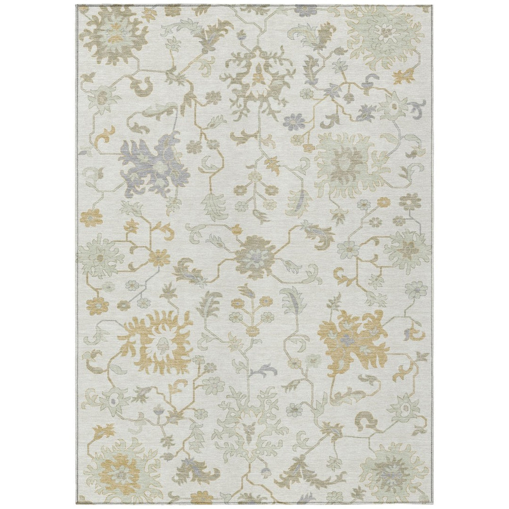 HomeRoots 5' Timeless Ivory Gray and Taupe Floral Washable Area Rug for Indoor and Outdoor Versatile Style 10' X 14' 622939
