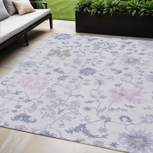 HomeRoots 5' Elegant Floral Area Rug in Lavender Mauve and Gray - Washable, Durable for Indoor & Outdoor Use 5' X 8' 622941