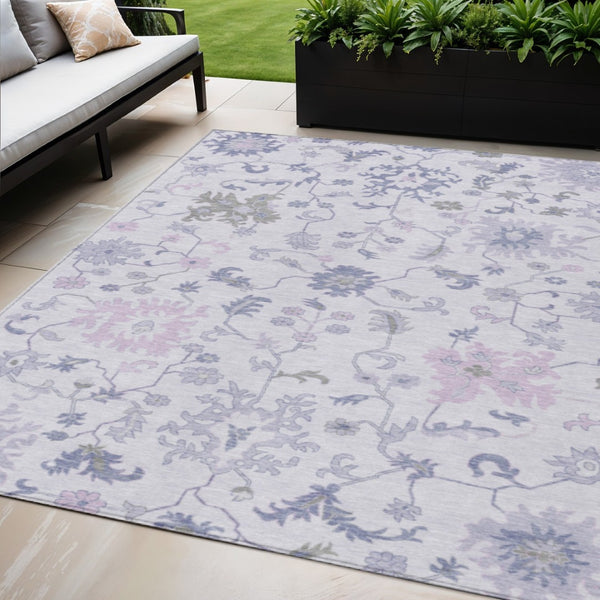 HomeRoots 5' Elegant Floral Area Rug in Lavender Mauve and Gray - Washable, Durable for Indoor & Outdoor Use 5' X 8' 622941