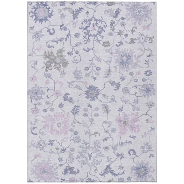 HomeRoots 5' Elegant Floral Area Rug in Lavender Mauve and Gray - Washable, Durable for Indoor & Outdoor Use 5' X 8' 622941