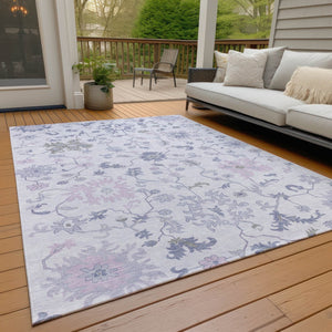 HomeRoots 5' Elegant Floral Area Rug in Lavender Mauve and Gray - Washable, Durable for Indoor & Outdoor Use 5' X 8' 622941