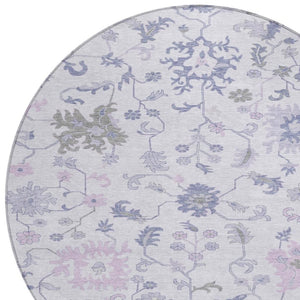 HomeRoots 5' Elegant Floral Area Rug in Lavender Mauve and Gray - Washable, Durable for Indoor & Outdoor Use 8' Round 622942