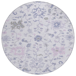 HomeRoots 5' Elegant Floral Area Rug in Lavender Mauve and Gray - Washable, Durable for Indoor & Outdoor Use 8' Round 622942