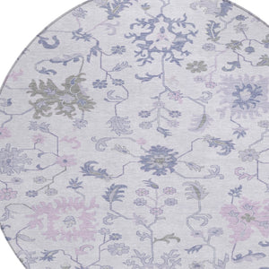 HomeRoots 5' Elegant Floral Area Rug in Lavender Mauve and Gray - Washable, Durable for Indoor & Outdoor Use 8' Round 622942
