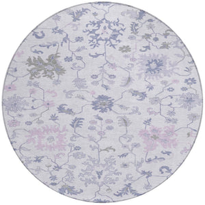 HomeRoots 5' Elegant Floral Area Rug in Lavender Mauve and Gray - Washable, Durable for Indoor & Outdoor Use 8' Round 622942