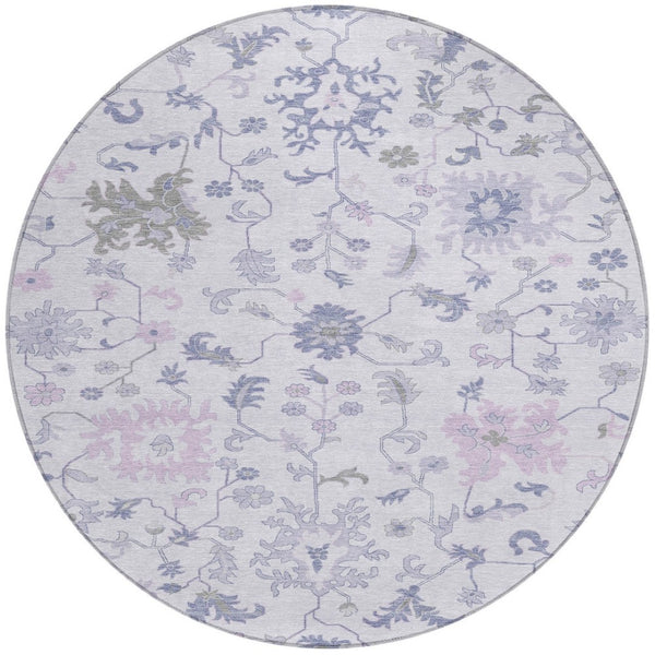 HomeRoots 5' Elegant Floral Area Rug in Lavender Mauve and Gray - Washable, Durable for Indoor & Outdoor Use 8' Round 622942