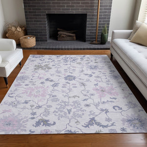 HomeRoots 5' Elegant Floral Area Rug in Lavender Mauve and Gray - Washable, Durable for Indoor & Outdoor Use 8' X 10' 622943