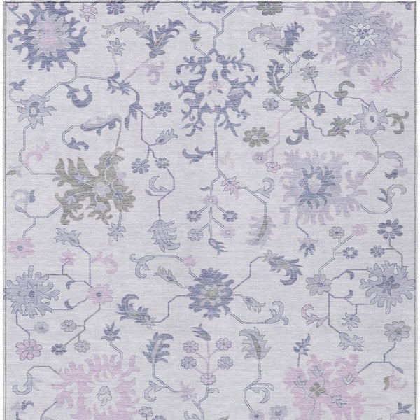 HomeRoots 5' Elegant Floral Area Rug in Lavender Mauve and Gray - Washable, Durable for Indoor & Outdoor Use 9' X 12' 622944