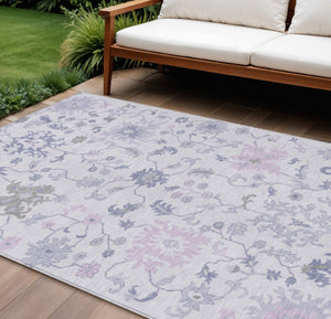 HomeRoots 5' Elegant Floral Area Rug in Lavender Mauve and Gray - Washable, Durable for Indoor & Outdoor Use 9' X 12' 622944