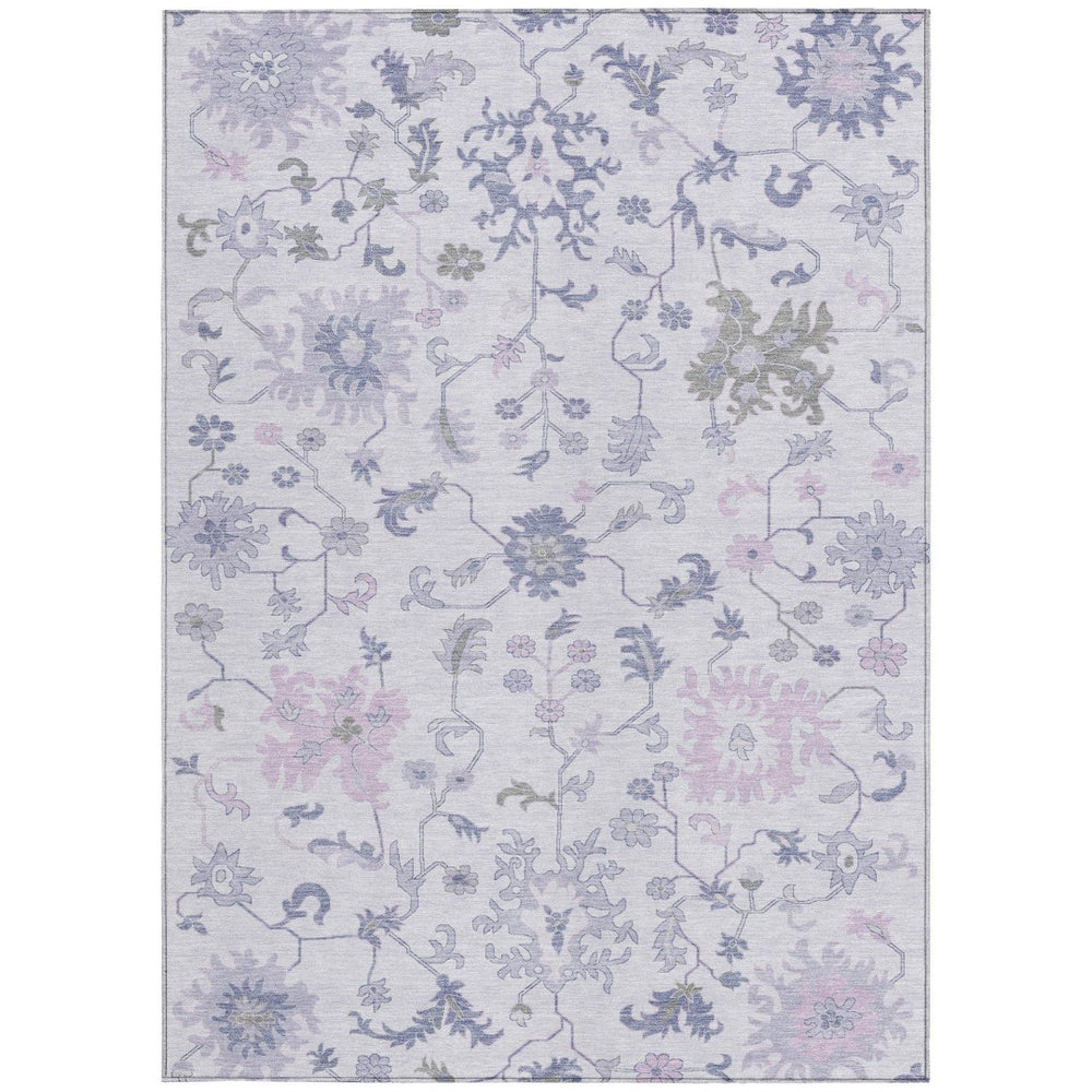 HomeRoots 5' Elegant Floral Area Rug in Lavender Mauve and Gray - Washable, Durable for Indoor & Outdoor Use 10' X 14' 622945