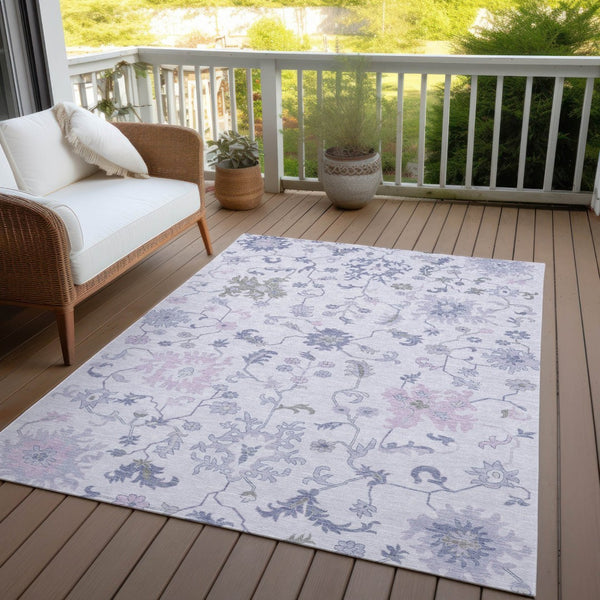 HomeRoots 5' Elegant Floral Area Rug in Lavender Mauve and Gray - Washable, Durable for Indoor & Outdoor Use 10' X 14' 622945