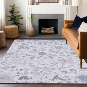 HomeRoots 5' Elegant Floral Area Rug in Lavender Mauve and Gray - Washable, Durable for Indoor & Outdoor Use 10' X 14' 622945