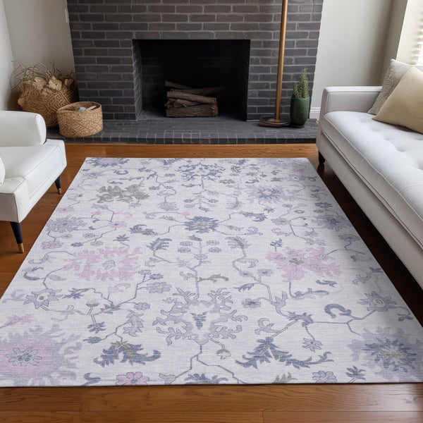 HomeRoots 5' Elegant Floral Area Rug in Lavender Mauve and Gray - Washable, Durable for Indoor & Outdoor Use 10' X 14' 622945