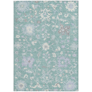 HomeRoots 5' Floral Washable Area Rug in Pale Aqua, Ivory & Gray - Durable, Stylish for Indoor & Outdoor Use 5' X 8' 622947