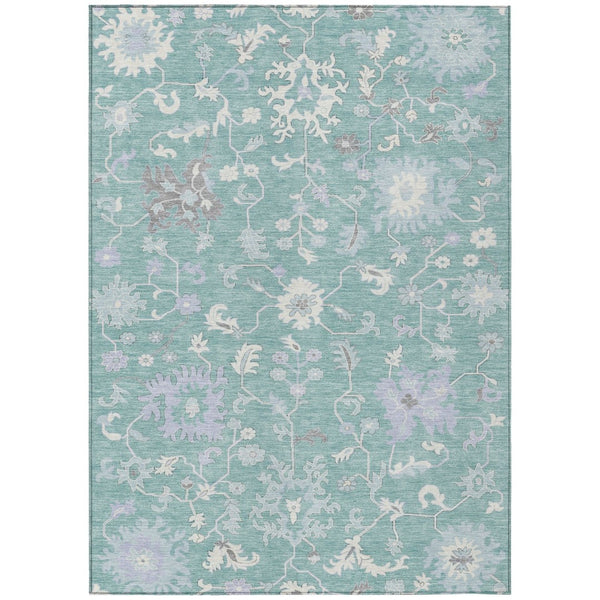 HomeRoots 5' Floral Washable Area Rug in Pale Aqua, Ivory & Gray - Durable, Stylish for Indoor & Outdoor Use 8' X 10' 622949