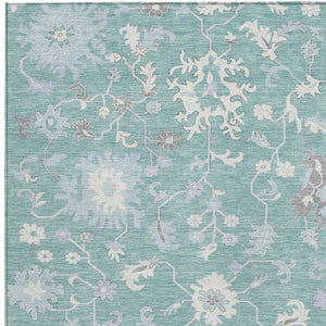 HomeRoots 5' Floral Washable Area Rug in Pale Aqua, Ivory & Gray - Durable, Stylish for Indoor & Outdoor Use 8' X 10' 622949
