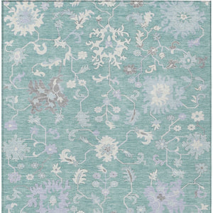 HomeRoots 5' Floral Washable Area Rug in Pale Aqua, Ivory & Gray - Durable, Stylish for Indoor & Outdoor Use 9' X 12' 622950
