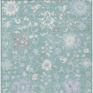 HomeRoots 5' Floral Washable Area Rug in Pale Aqua, Ivory & Gray - Durable, Stylish for Indoor & Outdoor Use 9' X 12' 622950