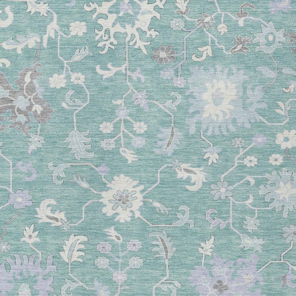 HomeRoots 5' Floral Washable Area Rug in Pale Aqua, Ivory & Gray - Durable, Stylish for Indoor & Outdoor Use 9' X 12' 622950