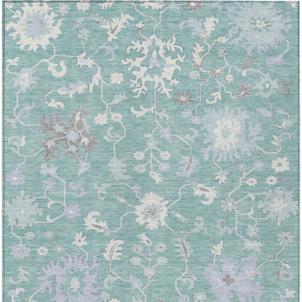 HomeRoots 5' Floral Washable Area Rug in Pale Aqua, Ivory & Gray - Durable, Stylish for Indoor & Outdoor Use 10' X 14' 622951