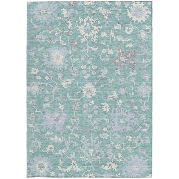 HomeRoots 5' Floral Washable Area Rug in Pale Aqua, Ivory & Gray - Durable, Stylish for Indoor & Outdoor Use 10' X 14' 622951