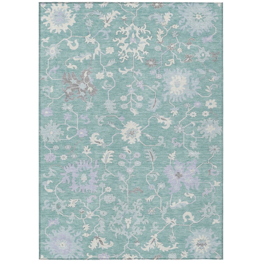 HomeRoots 5' Floral Washable Area Rug in Pale Aqua, Ivory & Gray - Durable, Stylish for Indoor & Outdoor Use 10' X 14' 622951