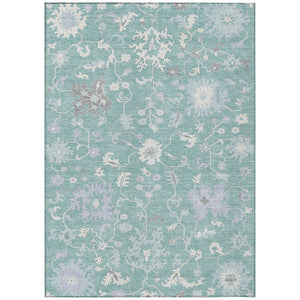 HomeRoots 5' Floral Washable Area Rug in Pale Aqua, Ivory & Gray - Durable, Stylish for Indoor & Outdoor Use 10' X 14' 622951