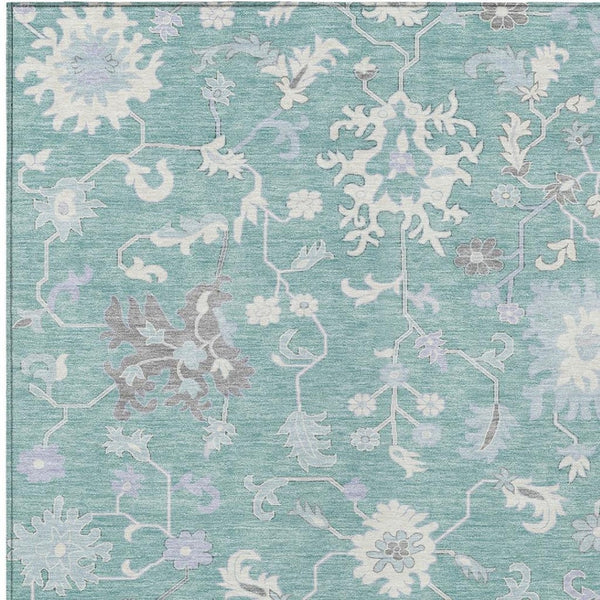 HomeRoots 5' Floral Washable Area Rug in Pale Aqua, Ivory & Gray - Durable, Stylish for Indoor & Outdoor Use 10' X 14' 622951