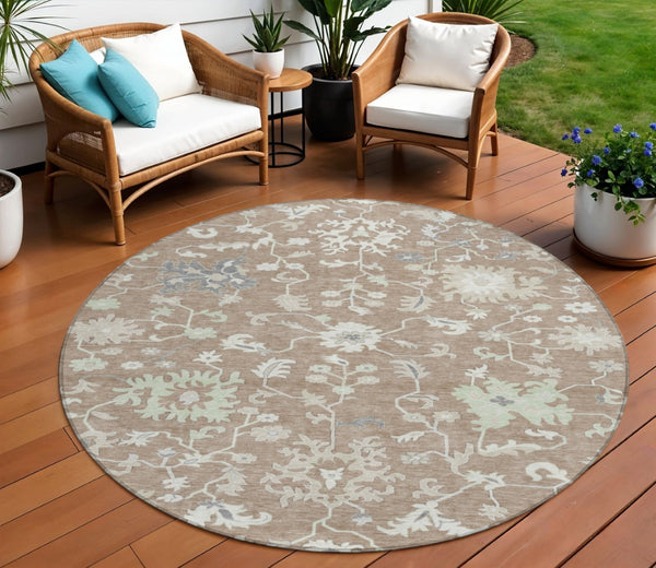 HomeRoots 5' Elegant Floral Washable Area Rug for Indoor & Outdoor Use - Durable, Stylish, and Versatile Design 8' Round 622954
