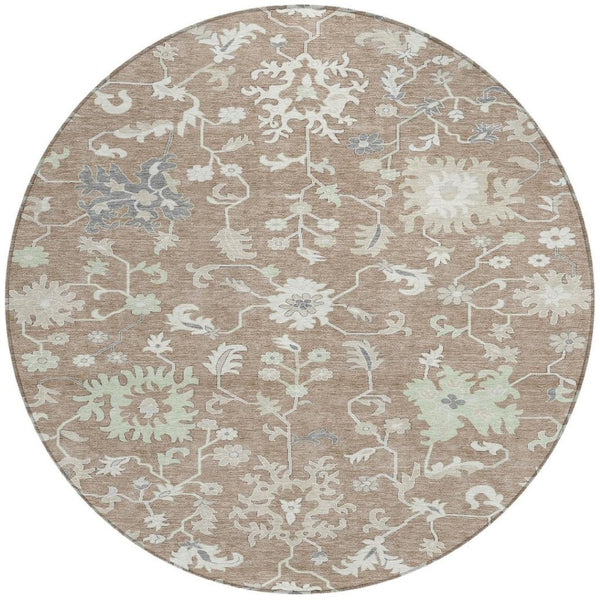 HomeRoots 5' Elegant Floral Washable Area Rug for Indoor & Outdoor Use - Durable, Stylish, and Versatile Design 8' Round 622954