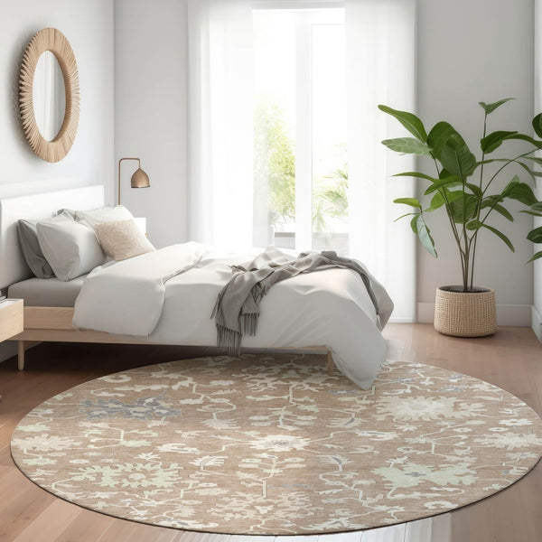 HomeRoots 5' Elegant Floral Washable Area Rug for Indoor & Outdoor Use - Durable, Stylish, and Versatile Design 8' Round 622954