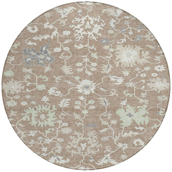 HomeRoots 5' Elegant Floral Washable Area Rug for Indoor & Outdoor Use - Durable, Stylish, and Versatile Design 8' Round 622954