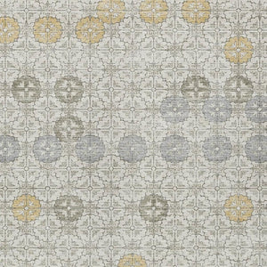 HomeRoots 5' Modern Ivory and Gold Geometric Area Rug - Stylish, Washable, Indoor/Outdoor, Stain-Resistant 5' X 8' 622971