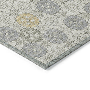 HomeRoots 5' Modern Ivory and Gold Geometric Area Rug - Stylish, Washable, Indoor/Outdoor, Stain-Resistant 8' Round 622972