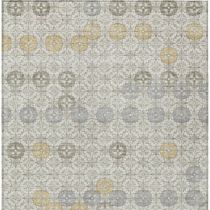 HomeRoots 5' Modern Ivory and Gold Geometric Area Rug - Stylish, Washable, Indoor/Outdoor, Stain-Resistant 8' X 10' 622973